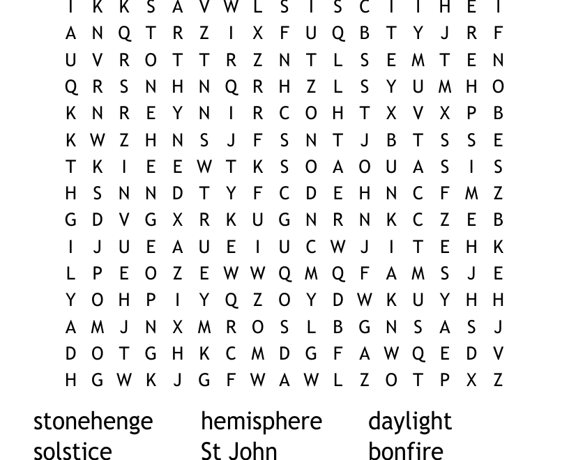 Summer Solstice Word Search WordMint