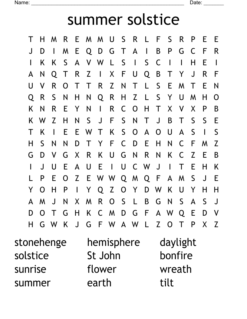 Summer Solstice Word Search WordMint