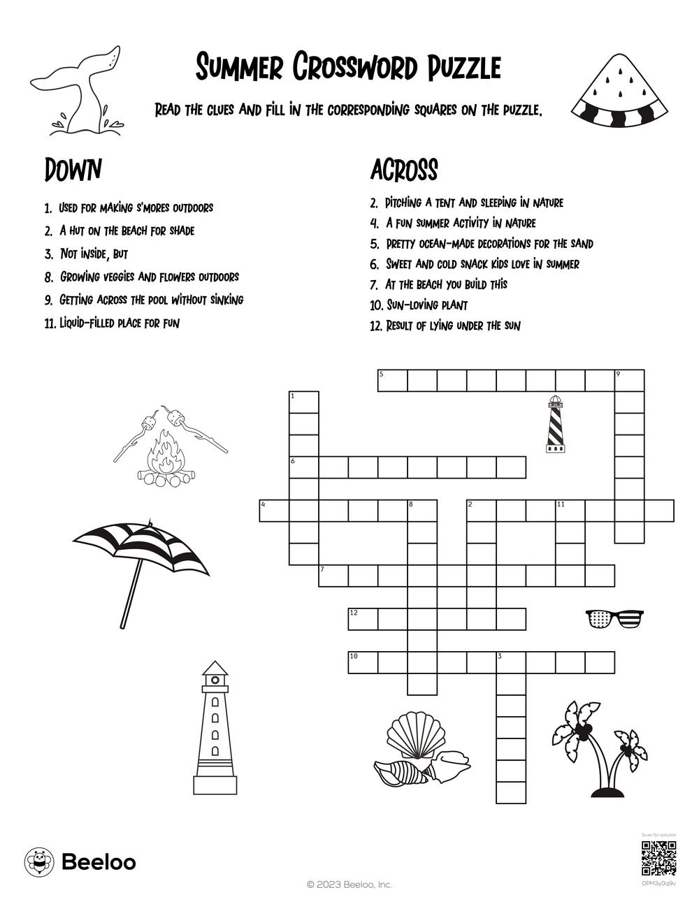 summer themed crossword puzzles beeloo printable crafts and activities for kids