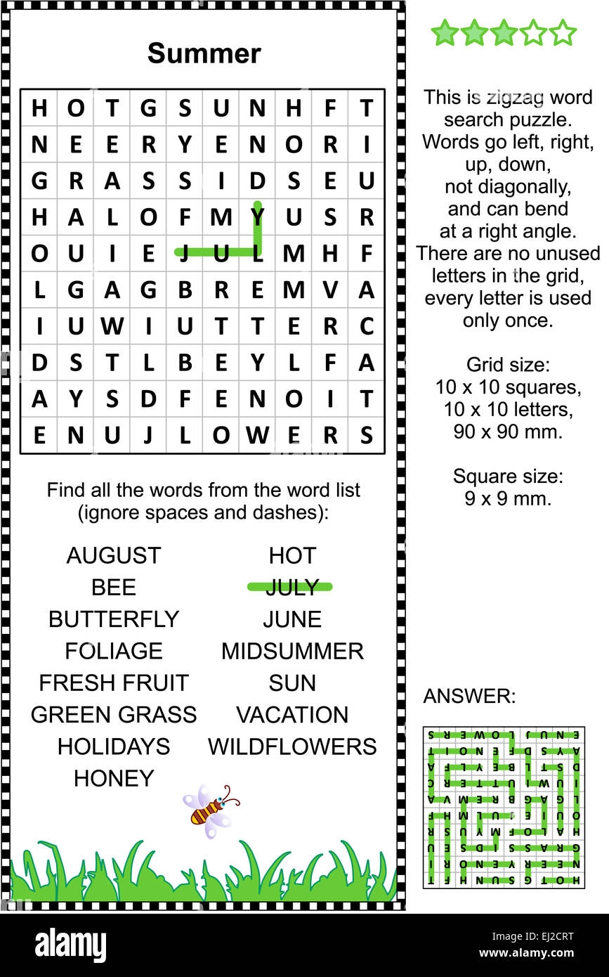 Summer Themed Word Search Puzzle suitable Both For Kids And Adults Answer Included Stock Photo Alamy