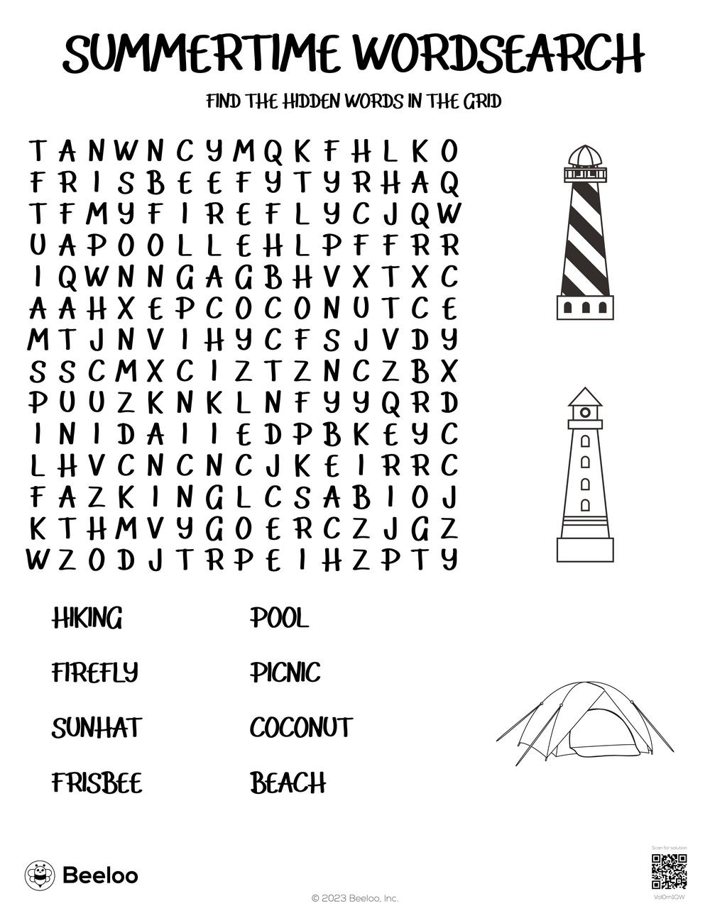 Word Searches Printable Summer
