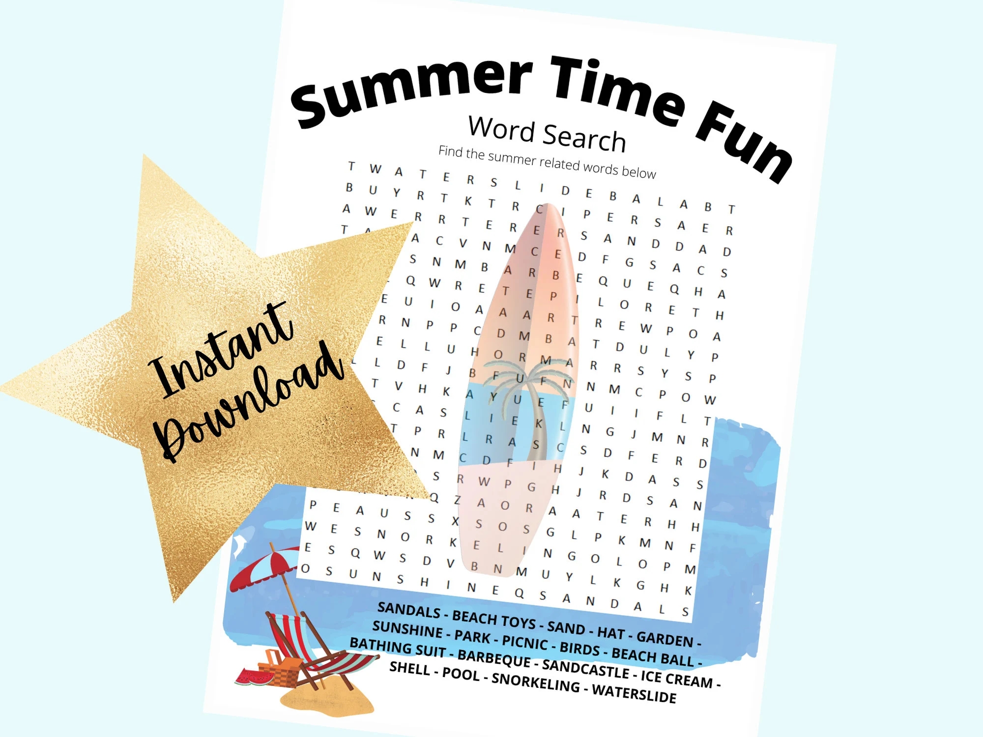 Summer Time Fun Printable Worksheets Summer Word Search Instant Download Older Kids And Adults Surfing Activity Teacher Resources PDF Etsy
