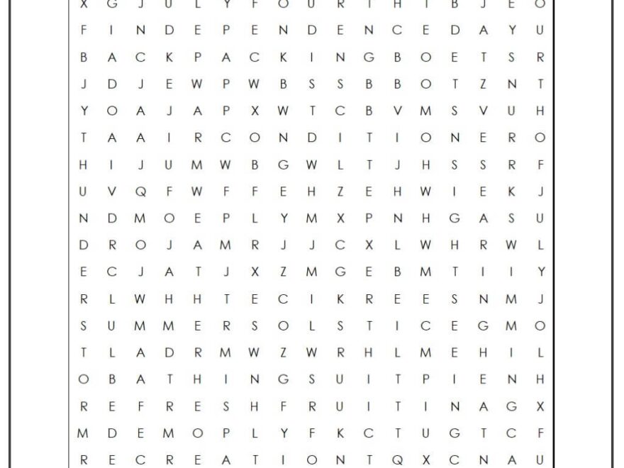 Summer Word Search 2 Monster Word Search