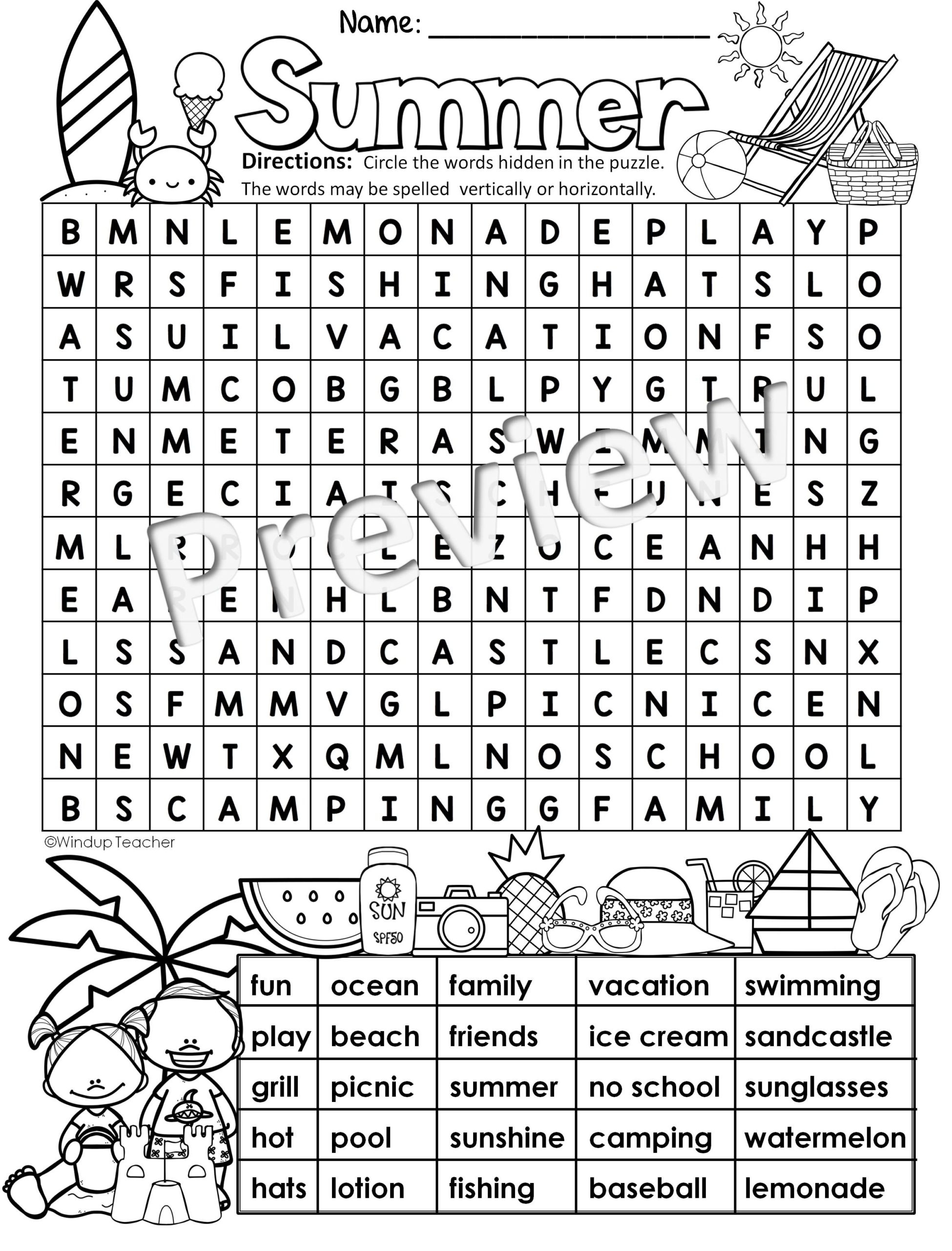 Summer Word Search EASY Puzzle Ready To Go Made By Teachers