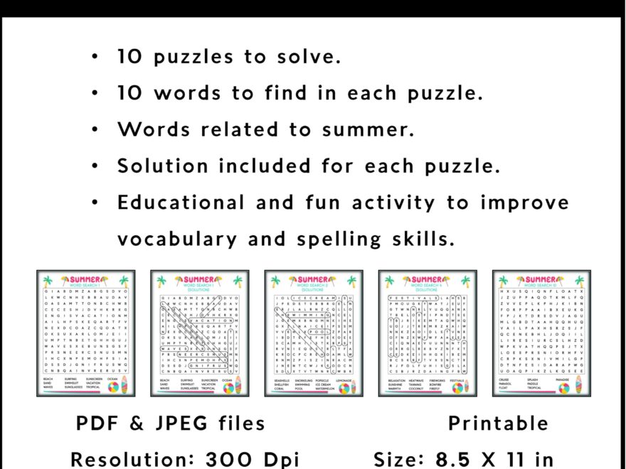 Summer Word Search End Of Year Puzzles Activity Made By Teachers