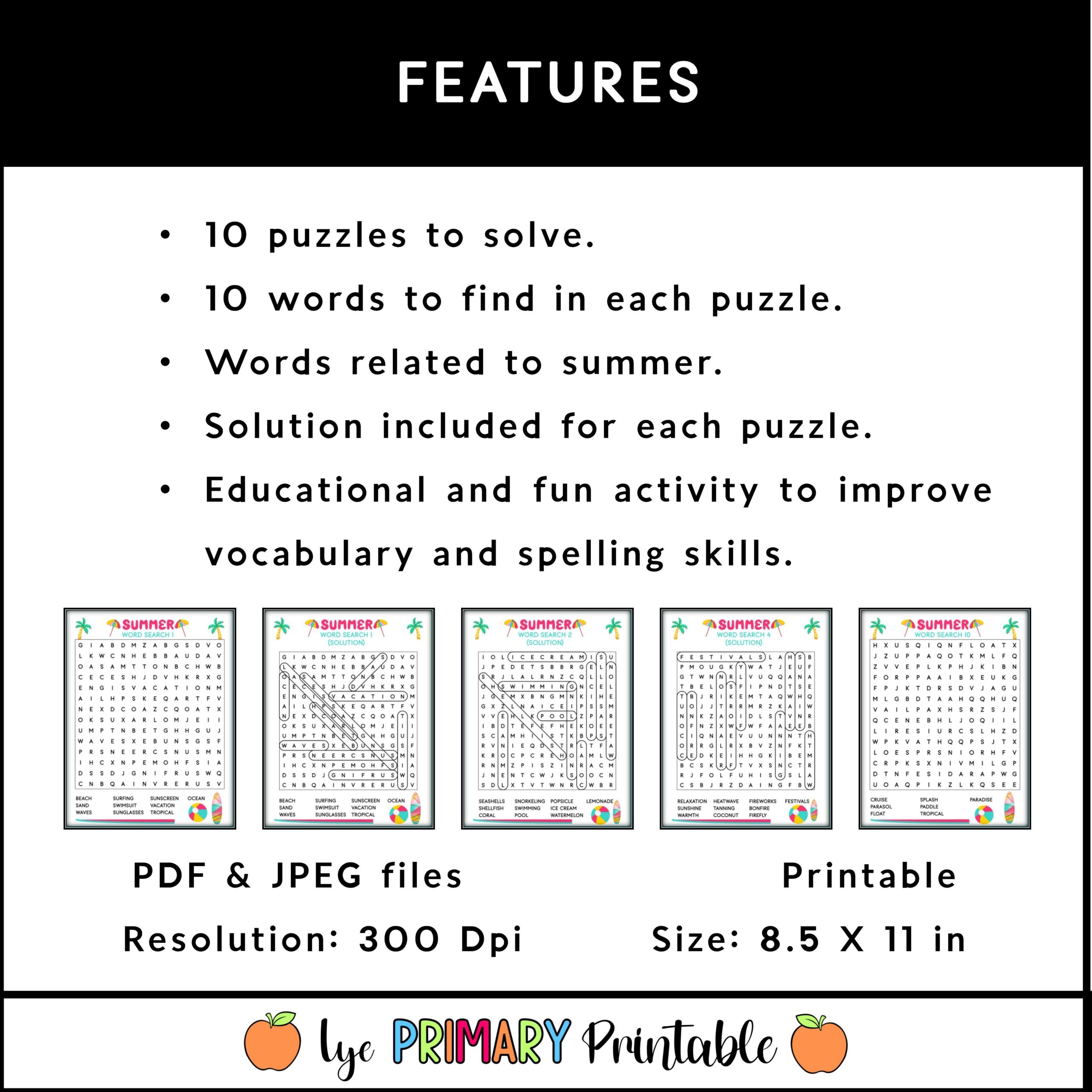 Summer Word Search End Of Year Puzzles Activity Made By Teachers