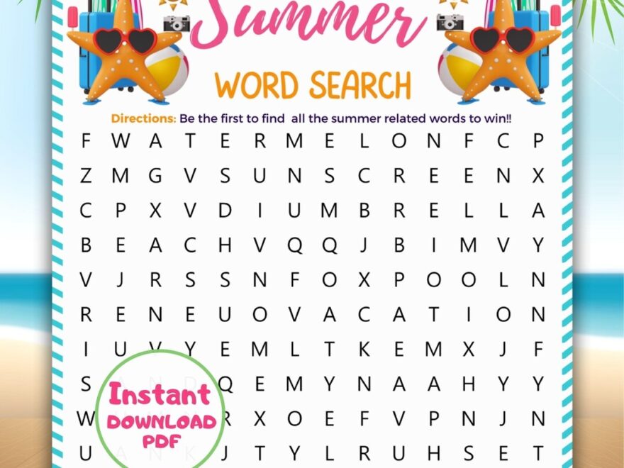 Summer Word Search Party Games Summer Activities For Kids And Adults Summer Fun Games Printable Summer Game Day Summertime Word Search Etsy