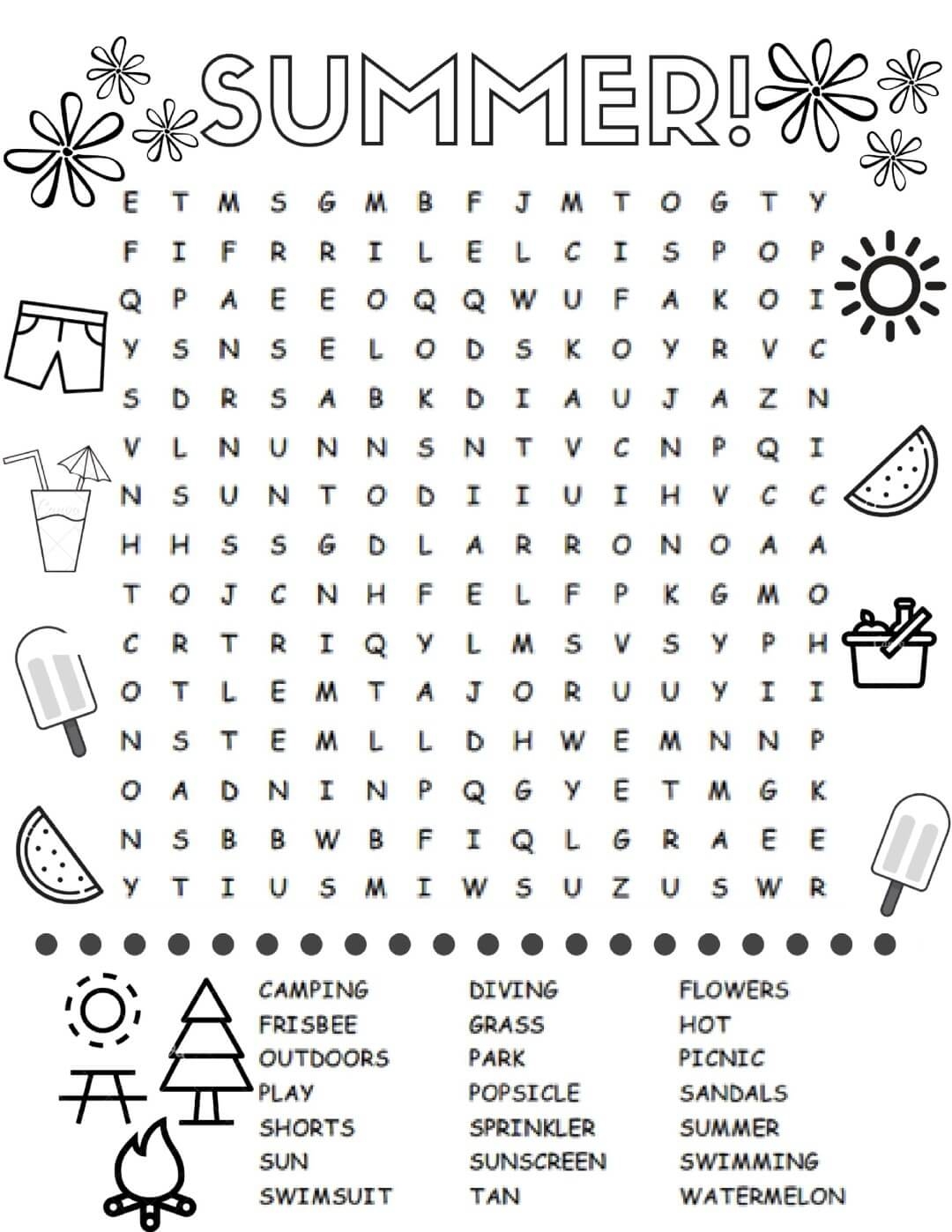 Summer Word Search Printable Coloring Pages FREE