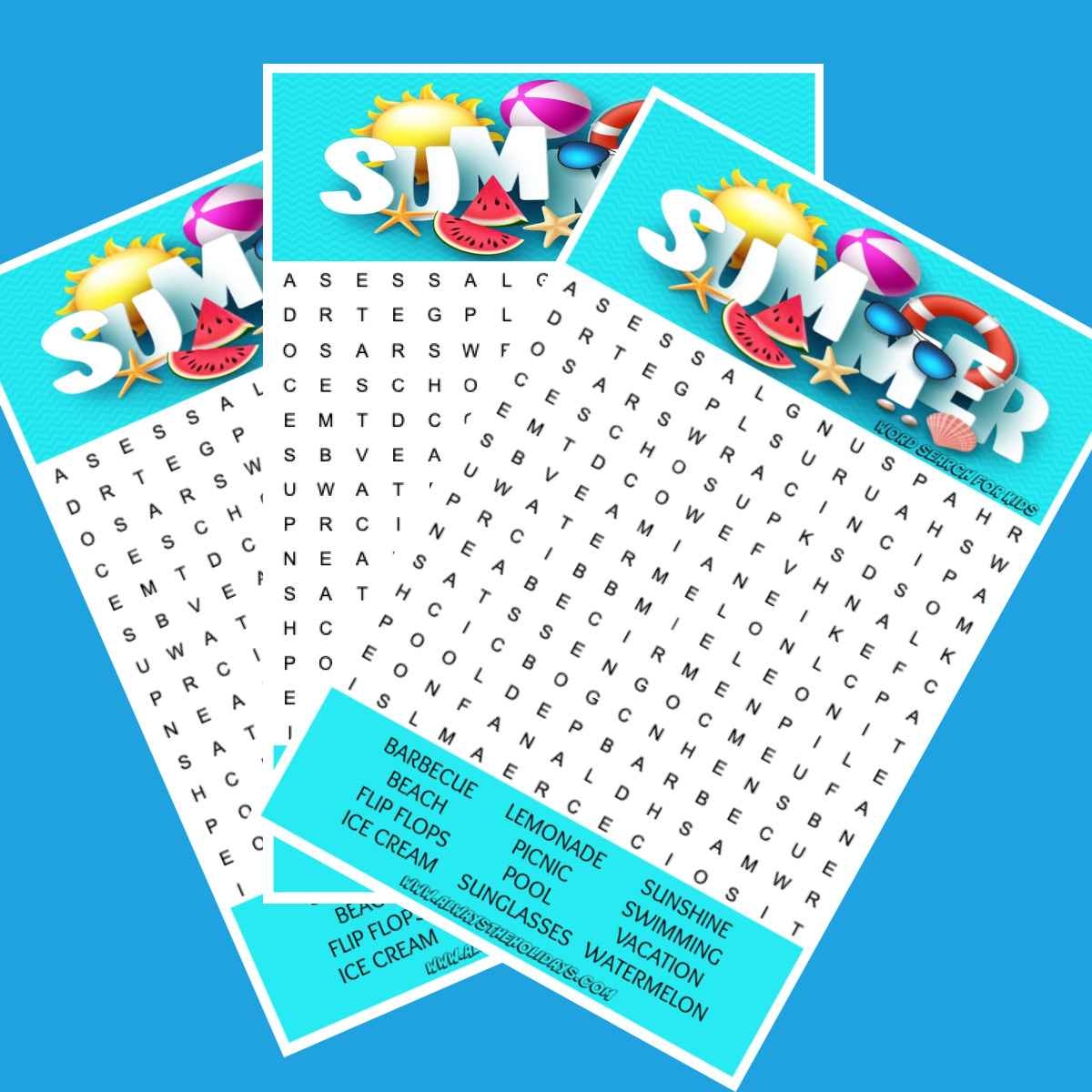 Summer Word Search Printable Free Word Search Answer Key