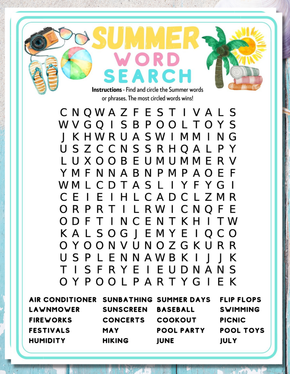 Summer Word Search Printable Game Party Kids Adults Activity Worksheets Library Summer Word Search Printable Game Party Kids Adults Activity Worksheets Library