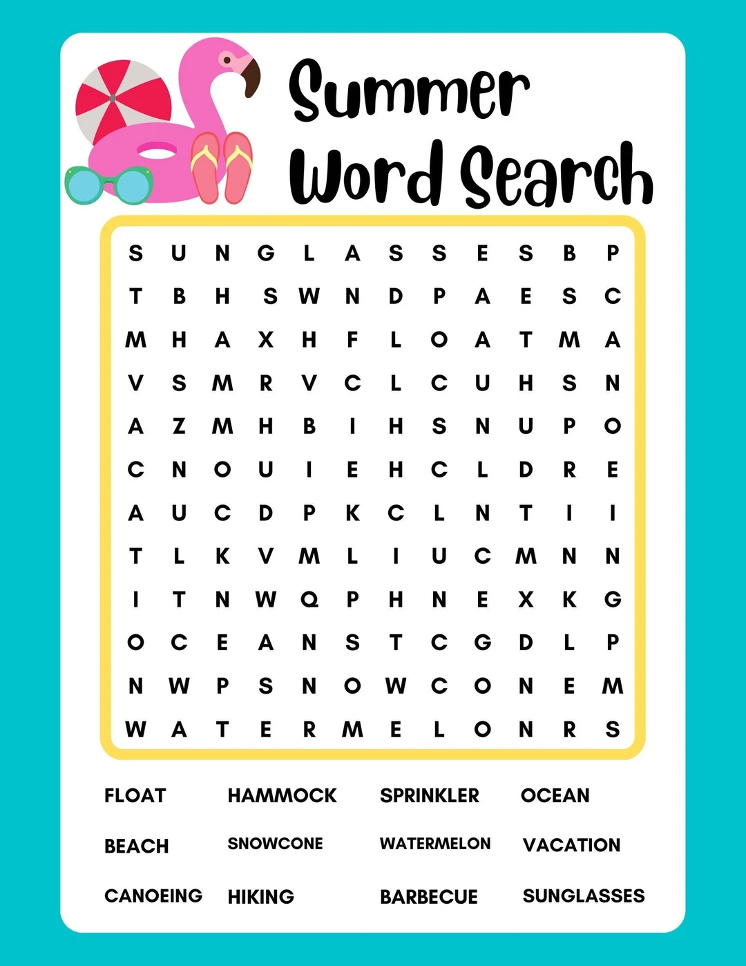 Summer Word Search Printable Instant Download PDF Etsy Australia