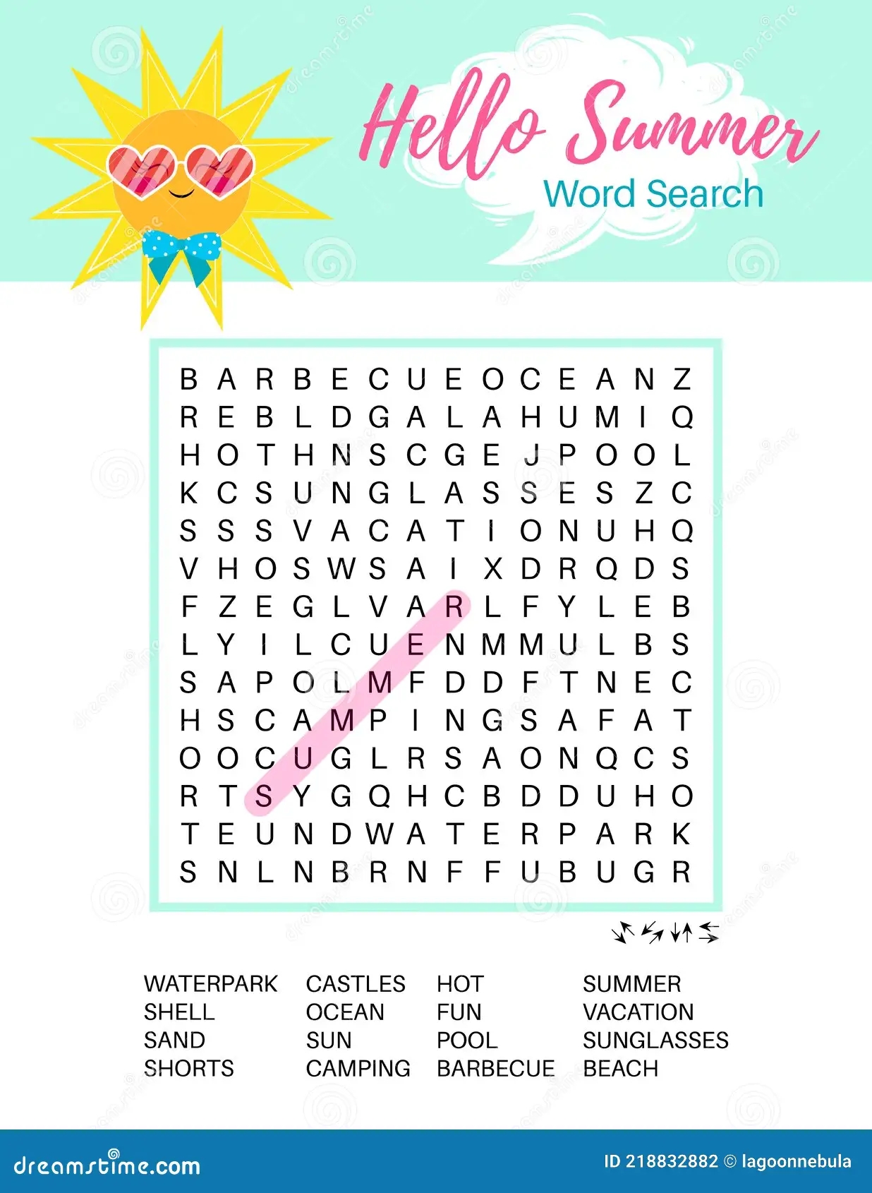 Summer Word Search Puzzle Educational Game Crossword Suitable For Social Media Post Party Card Printable Colorful Worksheet F Stock Vector Illustration Of Babies Educational 218832882