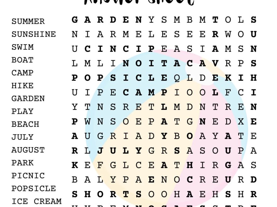 Summer Word Search Puzzle With Answer Sheet Seasonal Games Seasonal Puzzles Family Activities Children s Puzzles Etsy