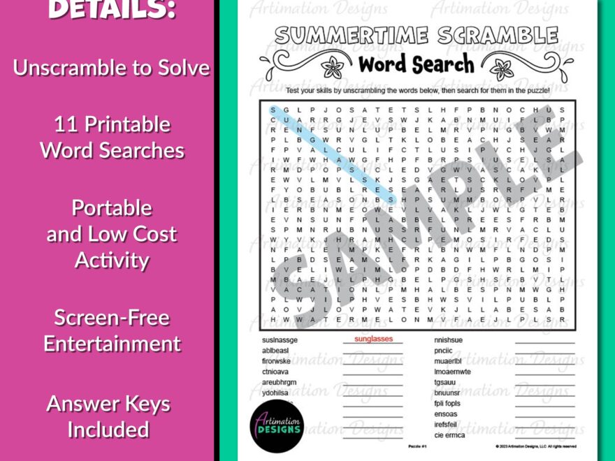 Summer Word Search Puzzle Word Scramble Brain Break Activity Classful