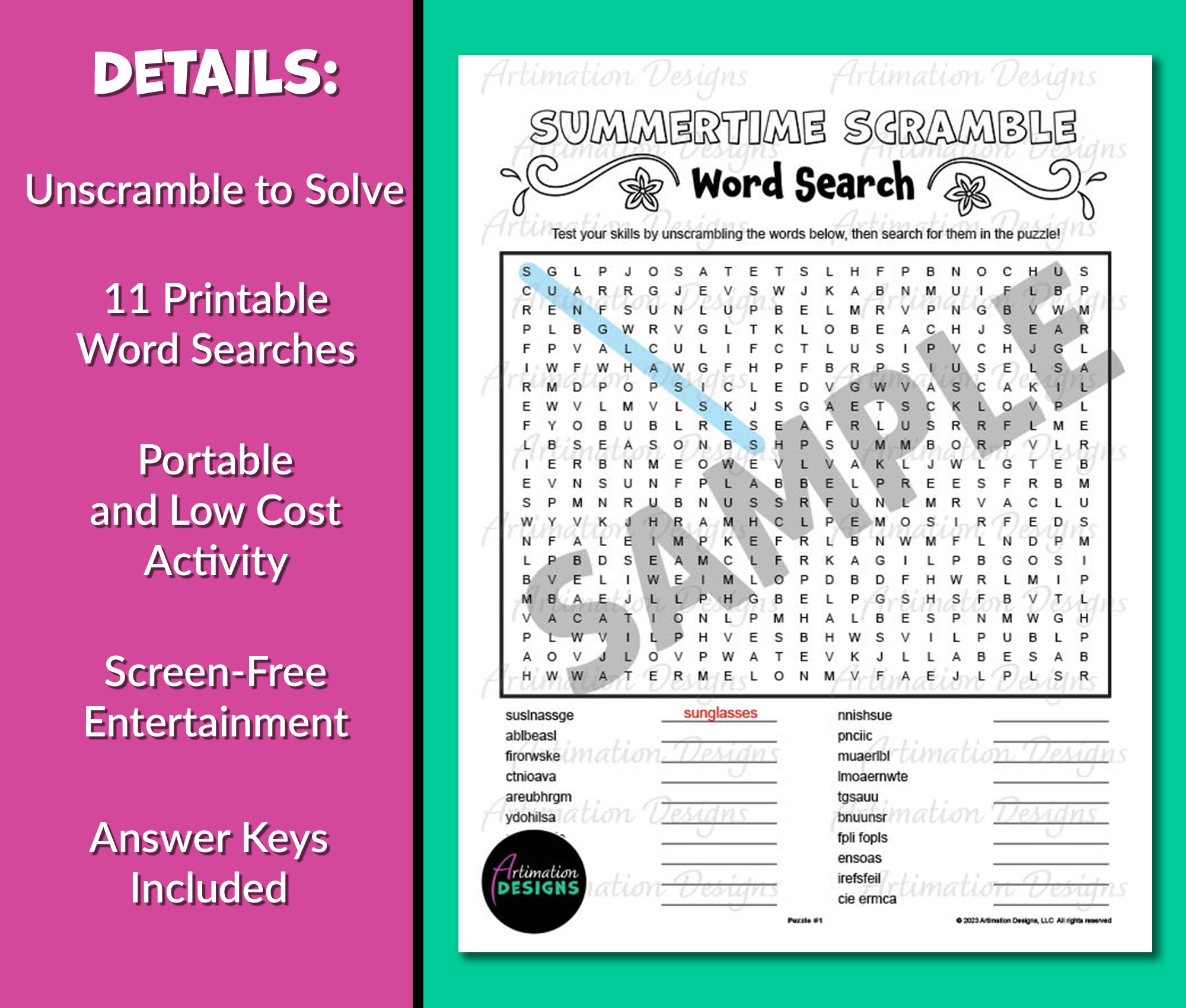 Summer Word Search Puzzle Word Scramble Brain Break Activity Classful