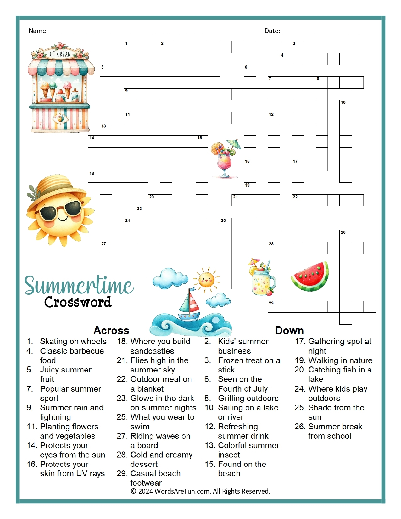 Printable Summertime Word Search