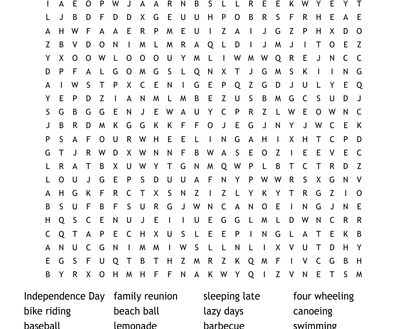 Summertime Fun Word Search WordMint