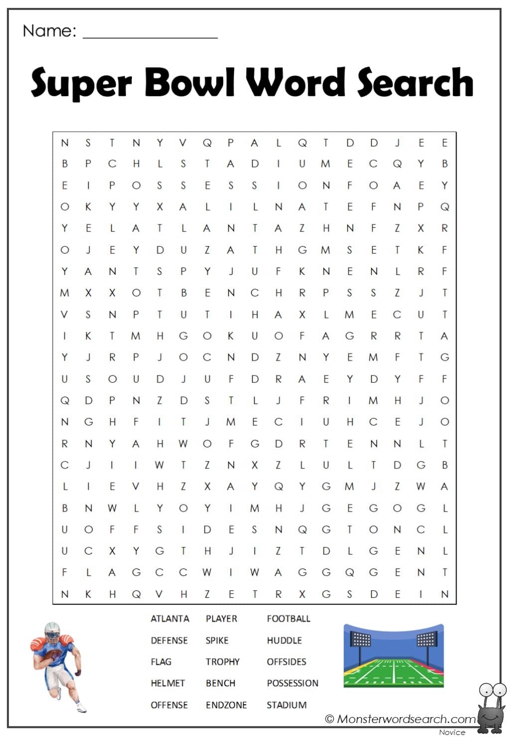 Super Bowl Word Search Printable