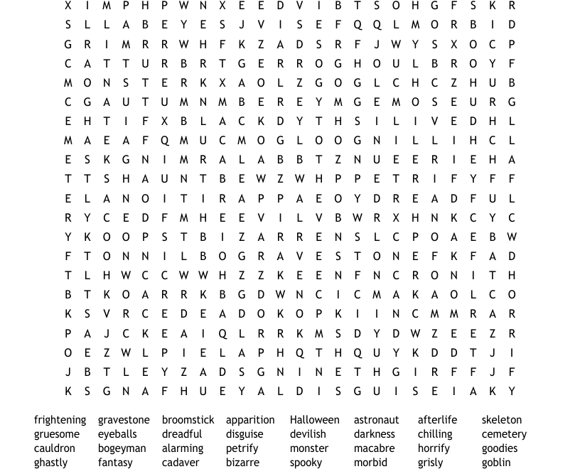 Super Halloween Word Search WordMint