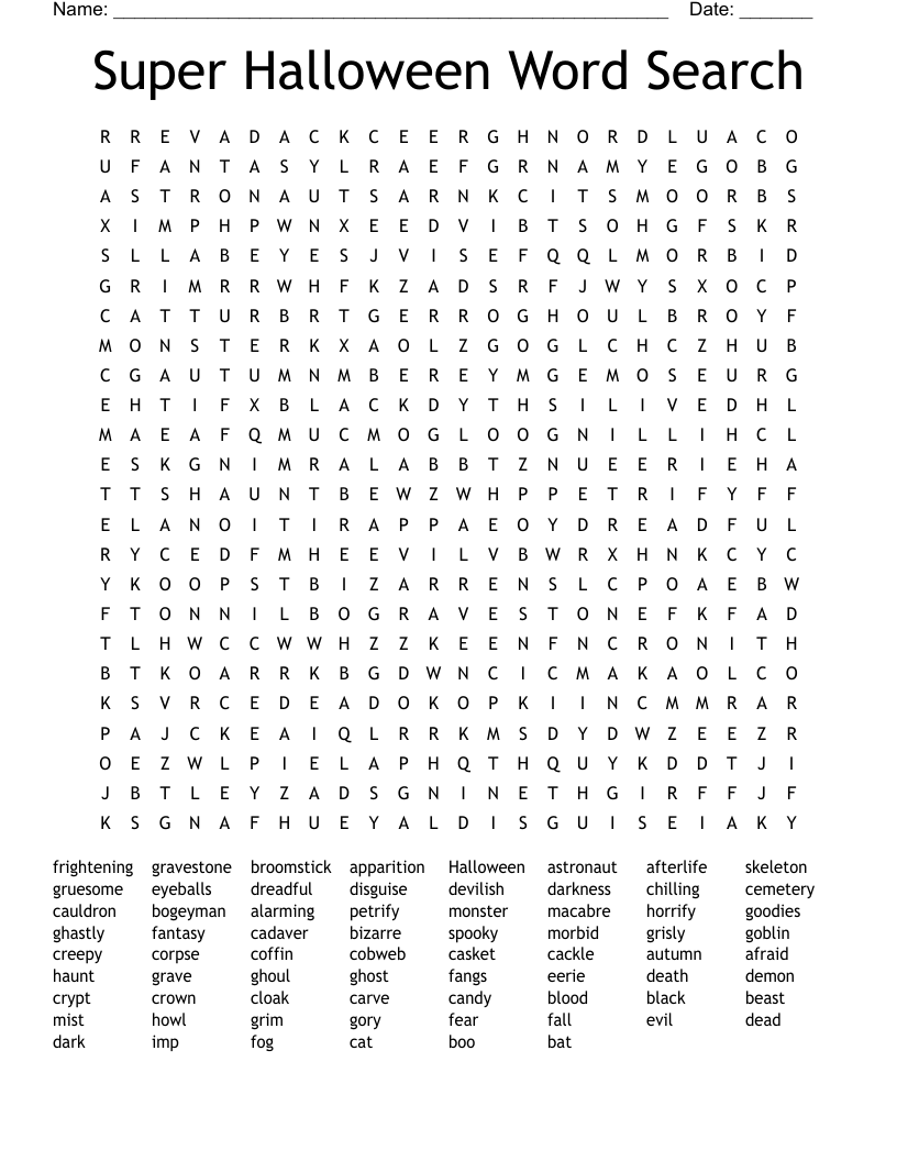 Super Halloween Word Search WordMint