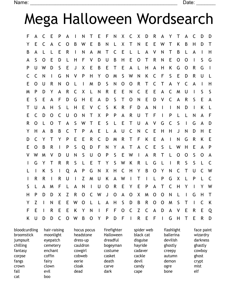 Super Halloween Word Search WordMint