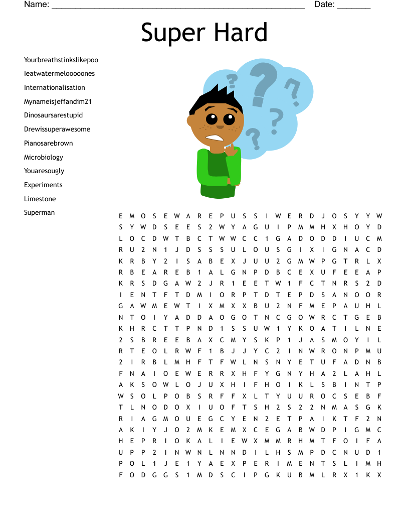 Super Hard Word Search WordMint Worksheets Library