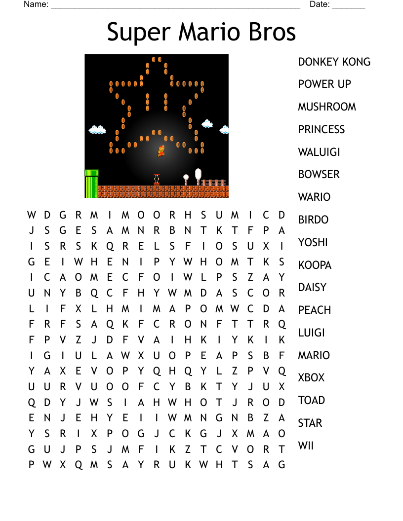 Super Mario Bros Word Search WordMint