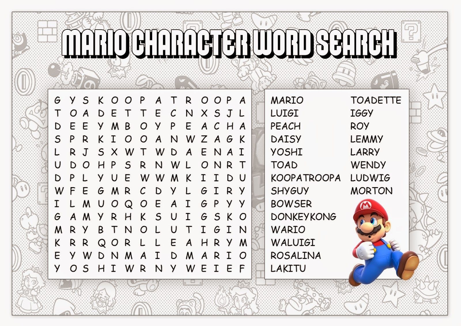 Super Mario Printable Word Searches