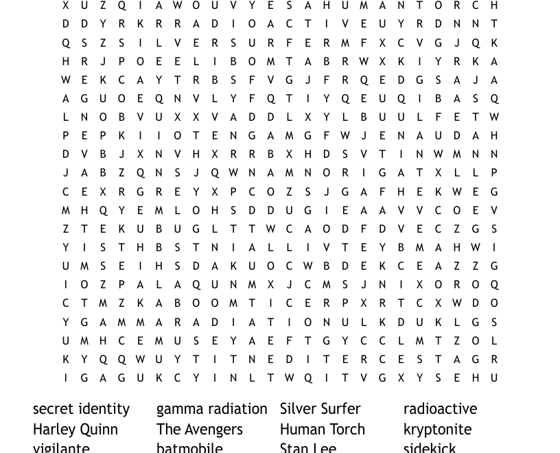 Superhero Word Search WordMint