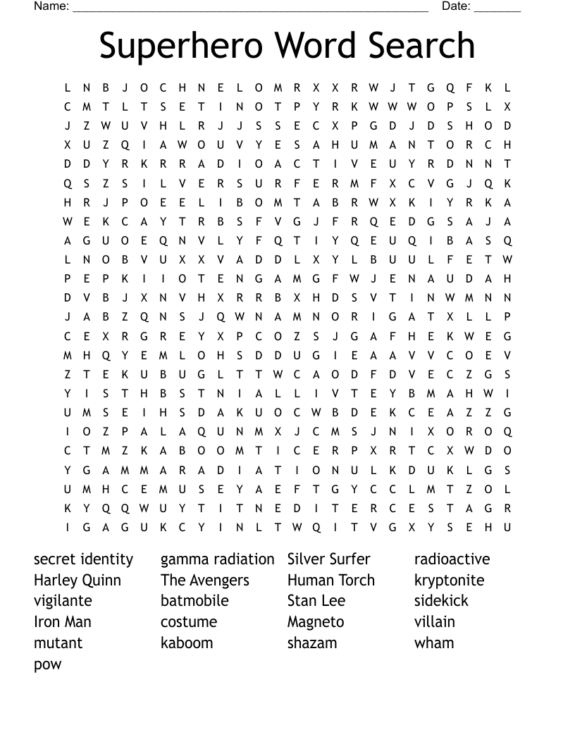 Superhero Word Search WordMint