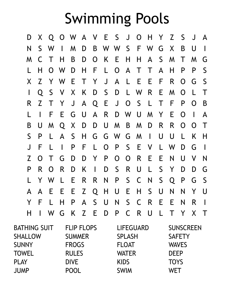 Swimming Pools Word Search WordMint