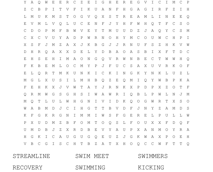 SWIMMING TERMS Word Search WordMint