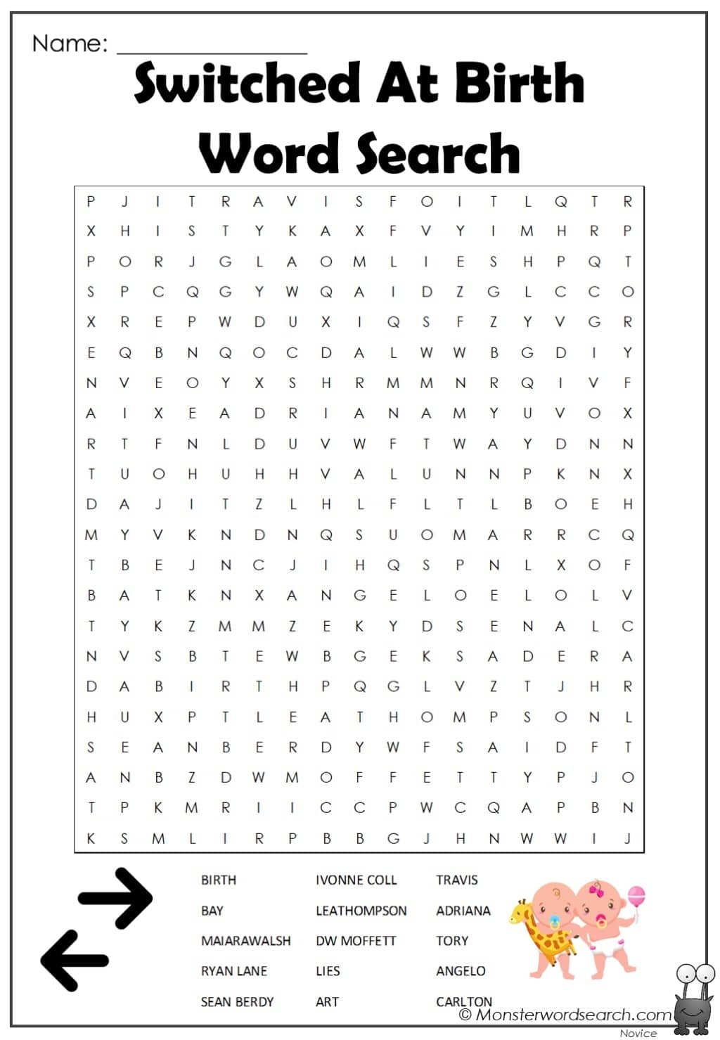 Switched At Birth Word Search Monster Word Search
