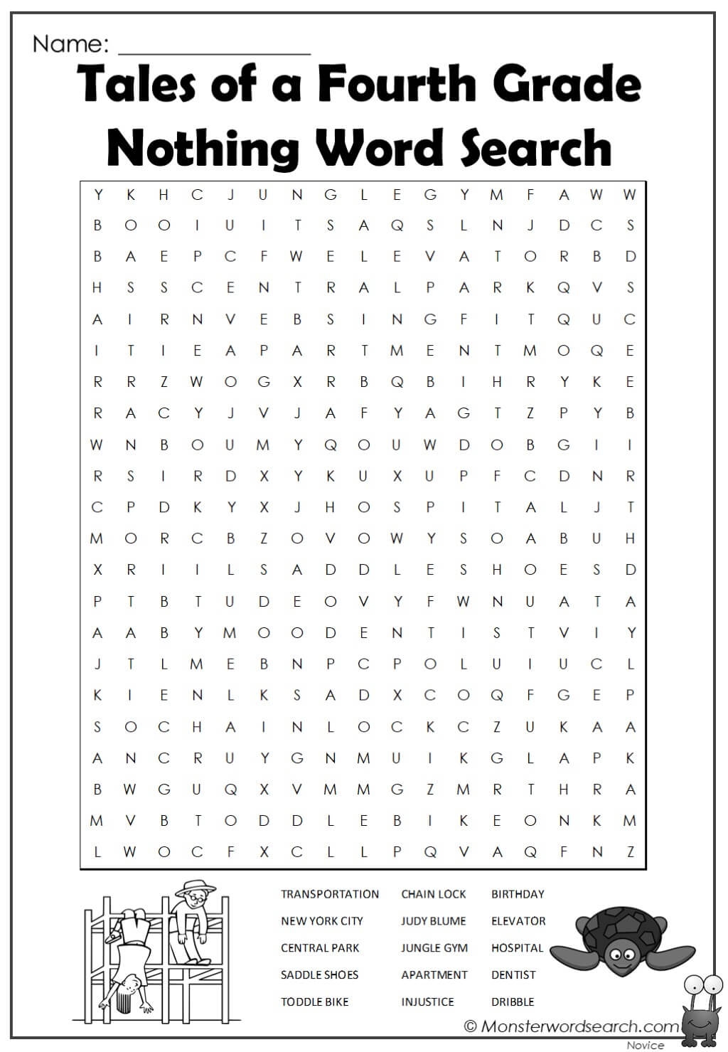 Tales Of A Fourth Grade Nothing Word Search Monster Word Search