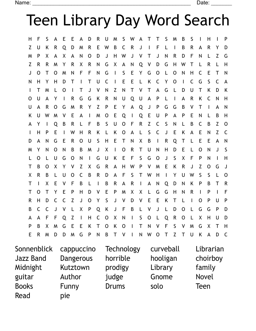 Teen Library Day Word Search WordMint