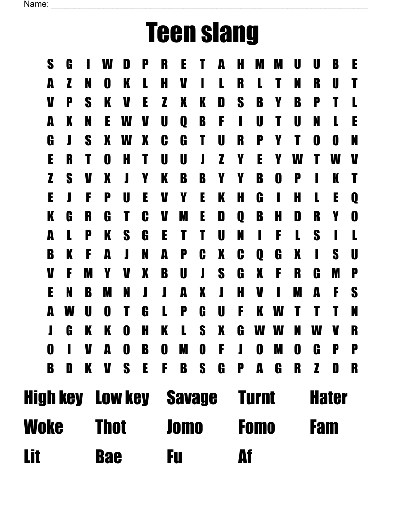 Teen Slang Word Search WordMint