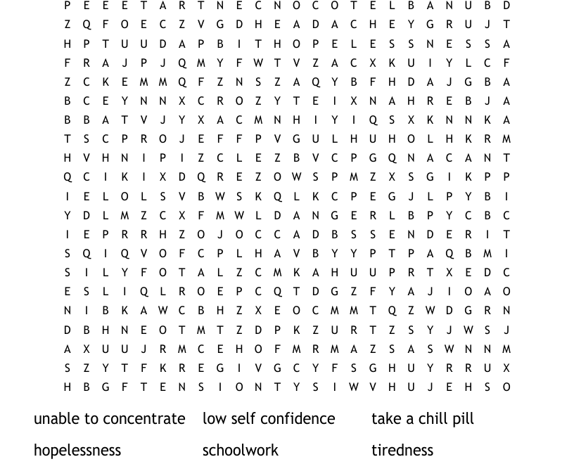 Teen Stress Word Search WordMint