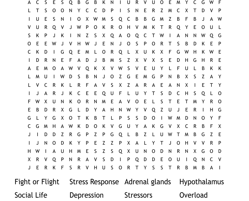 Teen Stress Word Search WordMint