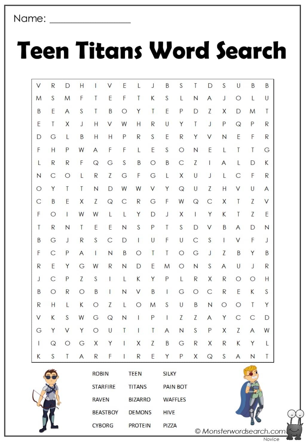 Teen Titans Word Search Monster Word Search Teen Titans Word Search Monster Word Search