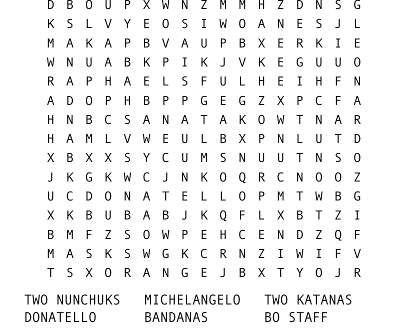 TEENAGE MUTANT NINJA TURTLES Word Search WordMint