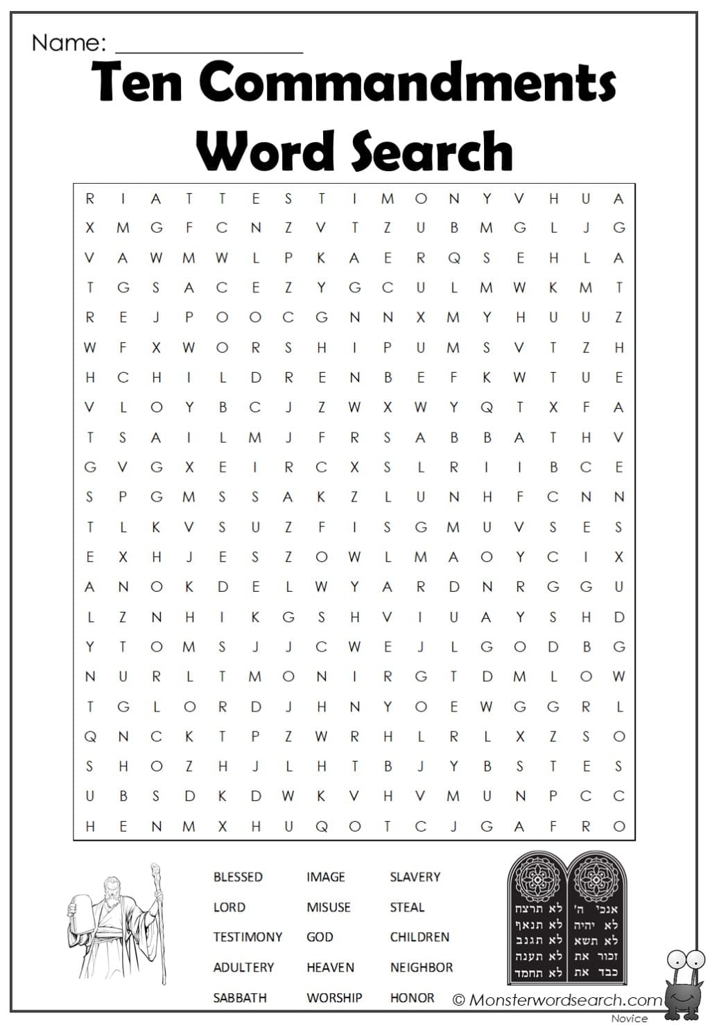 10 Commandments Word Search Printable