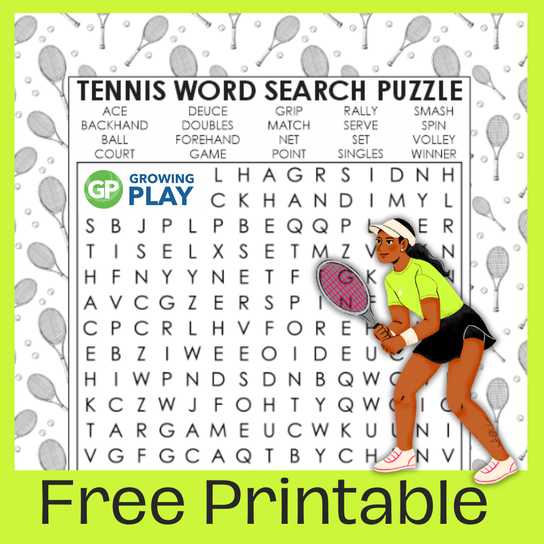 Tennis Word Search Printable Puzzle FREE Growing Play