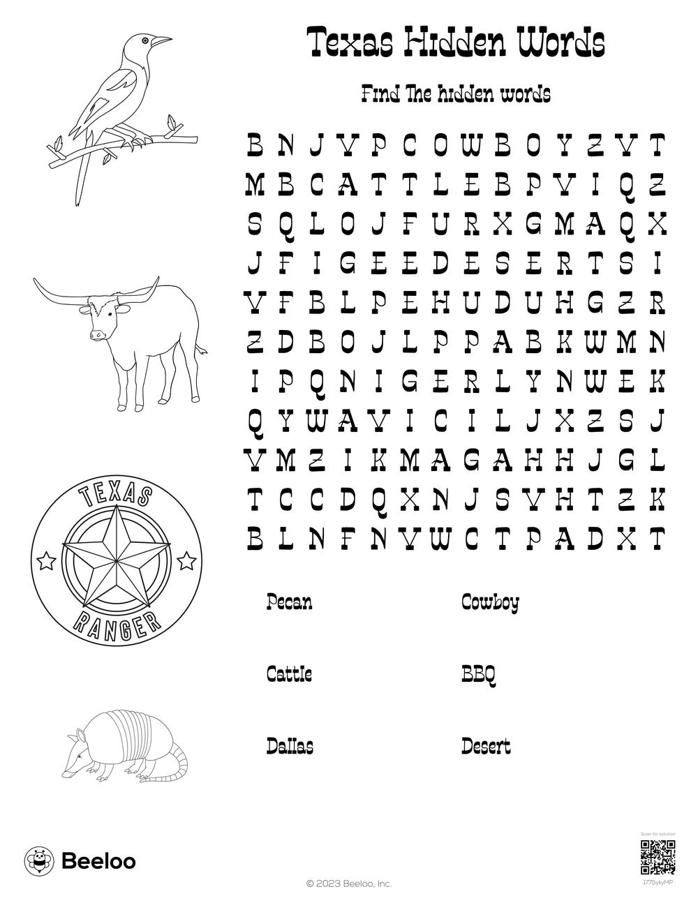 Texas themed Word Searches Beeloo Printable Crafts And Activities For Kids