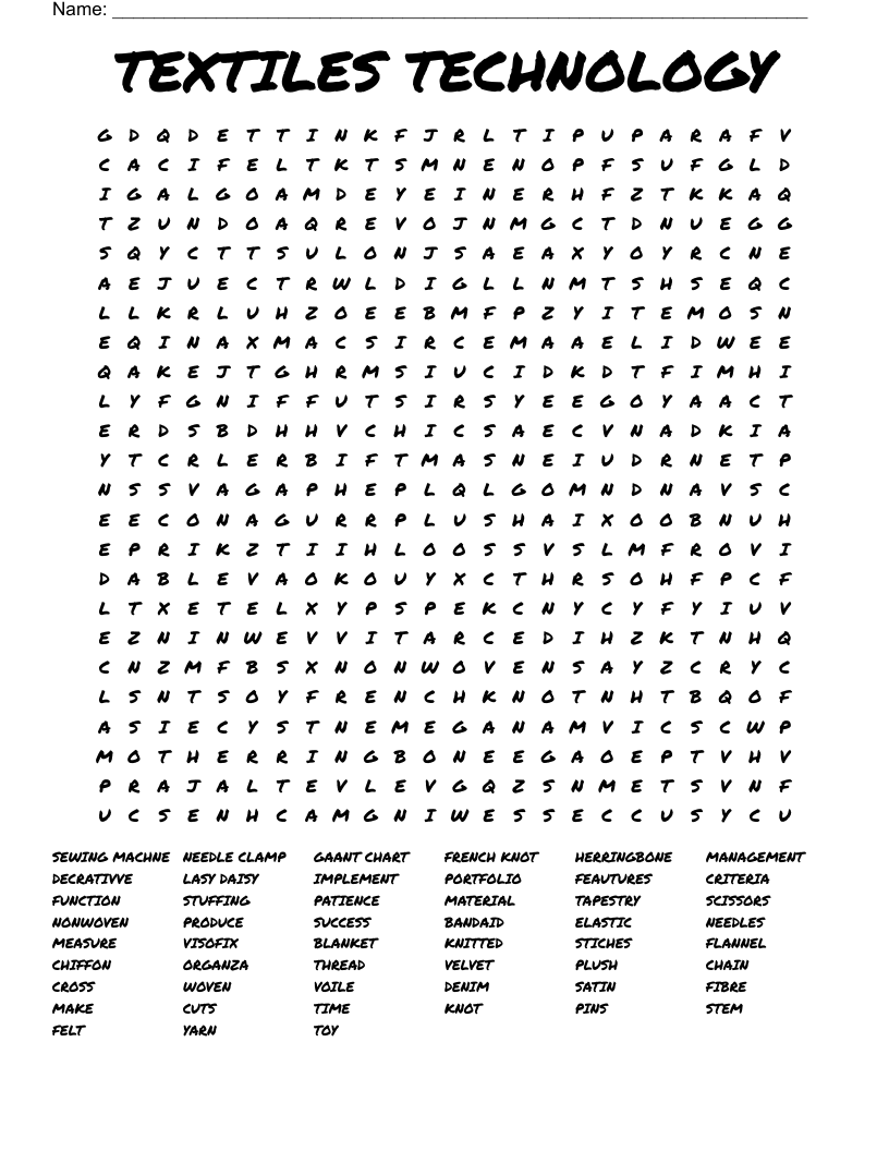 TEXTILES TECHNOLOGY Word Search WordMint