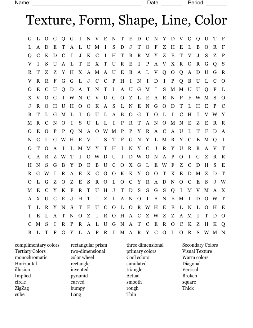 Texture Form Shape Line Color Word Search WordMint