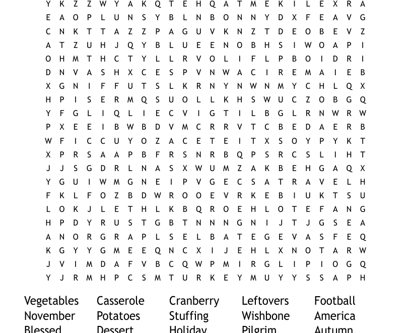 Thanksgiving Break Word Search WordMint