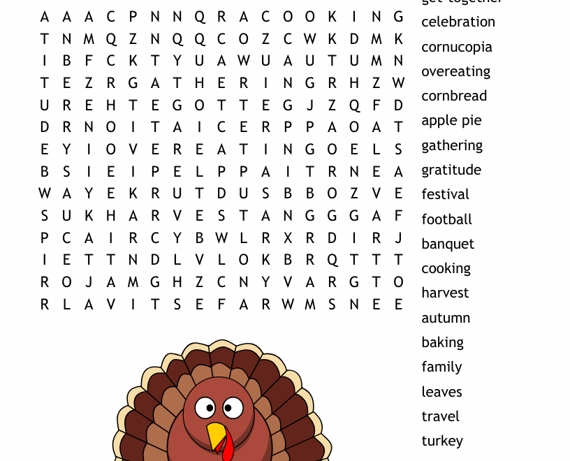 Thanksgiving Foods Word Search WordMint