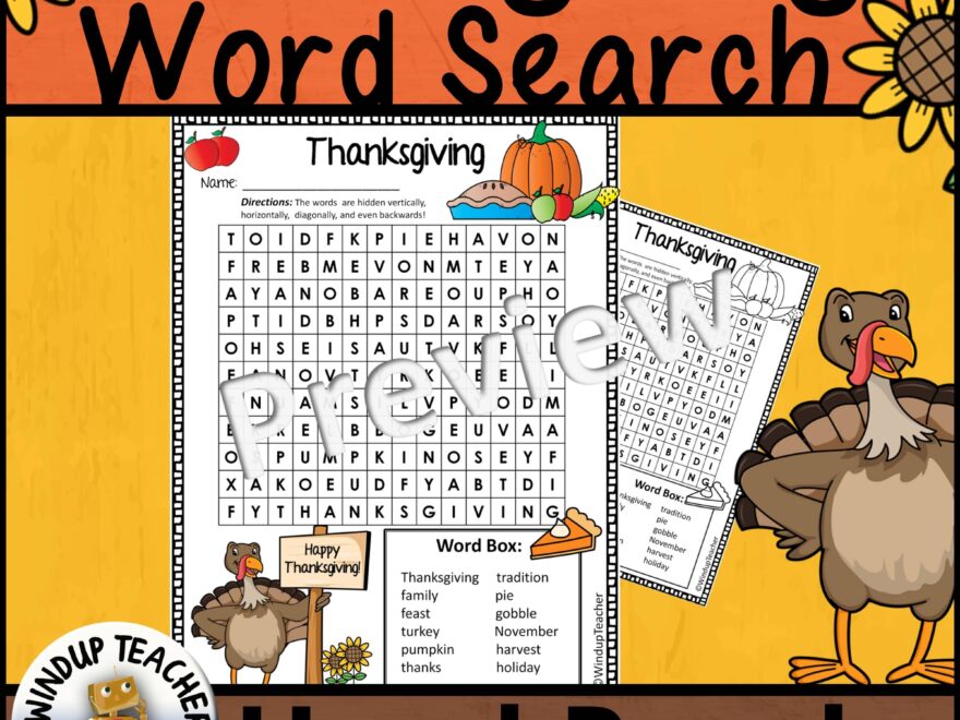 Thanksgiving Word Search Easy And Hard BUNDLE Made By Teachers