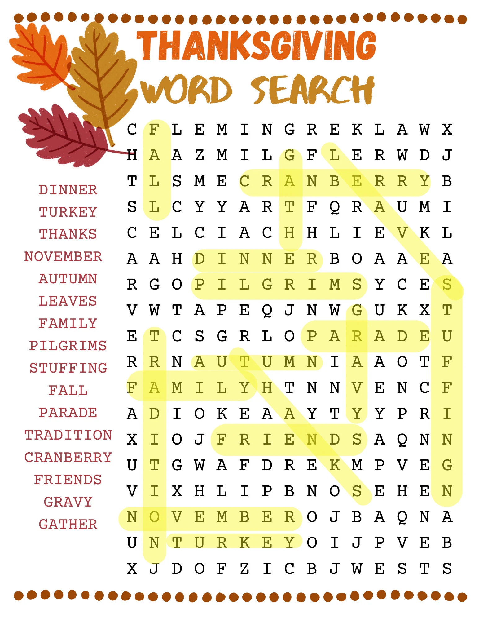 Thanksgiving Word Search Etsy