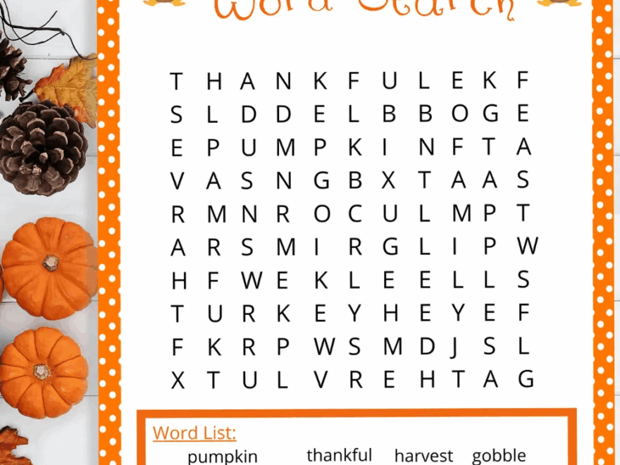 Thanksgiving Word Search Free Printable 1